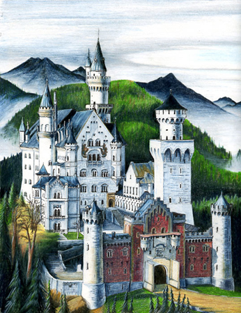 Illustration: Neuschwanstein Castle (Colored Pencil)